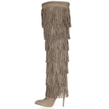 Brilliant Stiletto Heels Kid Suede Women Boots With Tassels