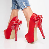azmodo  Brilliant Red Back Bow & Rhinestone Bridal Shoes