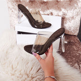 azmodo New PVC Fashion transparent heels Ladies Slippers Party Shoes Black Apricot Gladiator Slides Sandals Women size 35-40