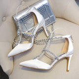 azmodo  Rhinestone Silk Fabric Stiletto Heel Wedding Shoes