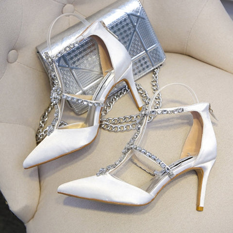 azmodo  Rhinestone Silk Fabric Stiletto Heel Wedding Shoes