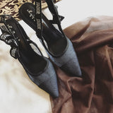 Womens High Heel Pointed Toe Grenadine Pumps Heel Buckle Dress Sandals Shoes
