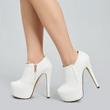azmodo  Elegant White Closed-Toe Platform Ankle Boots