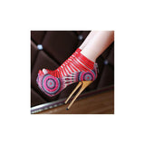 Amazing Flower Print Peep Toe Cut-Outs High Heel Shoes