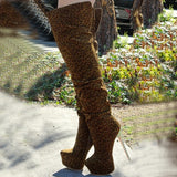 Fashionable Nubuckle Leather Meatal Rivets Heel Platform Knee High Boots
