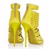 azmodo Yellow Hollow Out Strappy Dress Sandals