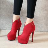azmodo Side Zipper Rivet Platform Stiletto Ankle Boots