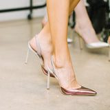 azmodo Brown Slingback Strap Stiletto Heel Sandals