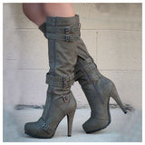 azmodo  Camel Coppy Stiletto Heel Knee High Boots