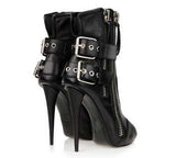 azmodo  Sexy High Heel Shoes Black Peep-toe Boots