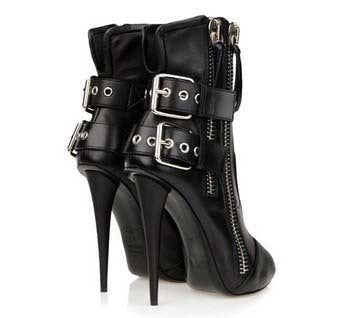 azmodo  Sexy High Heel Shoes Black Peep-toe Boots