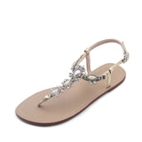 Flat Sandals with Rhinestones for Women Flip Flop Wedding Gladiator Shoes Gold Color Y14