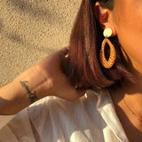 Women Straw Rattan Woven Wooden Earrings Geometric Dangle Ear Stud Jewelry Gift