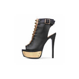 azmodo  Black Caged Backless Buckled Platform Heels