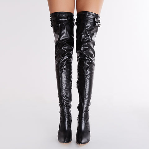azmodo  Metal Decoration Zipper Over Knee High Boots