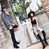 Shoes Woman 2017 Autumn Winter Women Boots Stretch Faux Suede Slim Thigh High Boots Fur Warm Over the Knee Boots High Heels