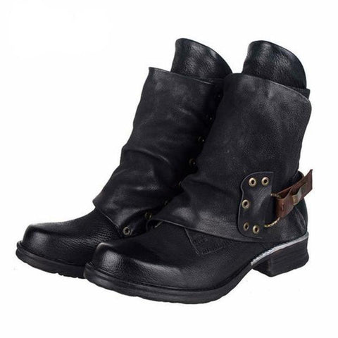 azmodo  Stylish Side Zipper Round Toe Motorcycle Ankle Boots