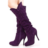 Pretty Suede Stiletto Heels Knee High Boots