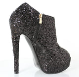 azmodo Shining Black Peep-toe Platform Ankle Boots
