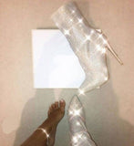 Women Ankle Boots Plus Size Rhinestones High Heels Shoes Woman Zip Pointed Toe Sexy Motorcycle Boots For Females