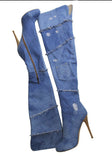 azmodo Stylish Denim Over Knee High Boots