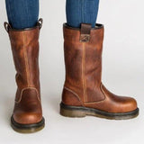 azmodo  Brown Stylish Slip-On Motorcycle Ankle Boots