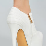 azmodo Elegant White Closed-Toe Platform Ankle Boots