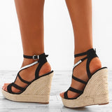 AZMODO Rhinestone Open Toe Wedge Sandals