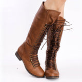 azmodo  Lace-Up Vintage Mid Calf Boots
