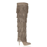 Brilliant Stiletto Heels Kid Suede Women Boots With Tassels