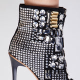 azmodo Rhinestone Peep Toe Stiletto Heel Boots