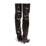 azmodo  Black Shaped Heel Thigh High Boots