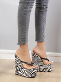 Women zebra wedges flip-flops comfortable high-heeled sandals