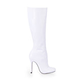 White Upper Stiletto Closed-toes Knee High Boots