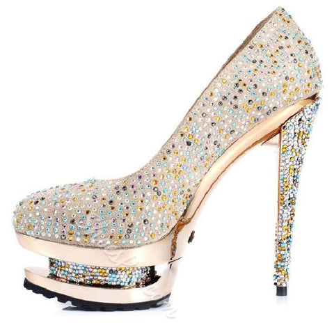azmodo Hot Luxurious Rhinestone Platform Stiletto Heels