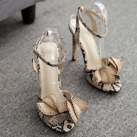 azmodo Women's shoes gladiator sandals sexy fashion lady buckle strap bowknot stilettos high heels party woman shoes pumps nude snake40