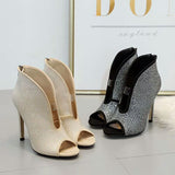 azmodo 2019 hot sale sexy women's ladies shoes Rhinestone V-Shape ankle boots fashion thin high heels peep toed party woman boots