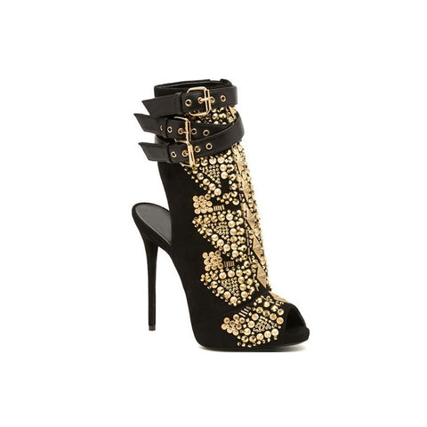 azmodo  Punk Style Hard Rivets Peep Toe Ankle Boots