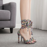 Flower Cross Bandage High Heels Sandals Women Pumps Thin Heel Ruffle Lace-Up Summer Shoes Fashion pompes