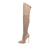 azmodo Suede Pointed Toe Stiletto Heel Thigh High Boots