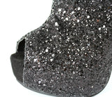 azmodo Shining Black Peep-toe Platform Ankle Boots