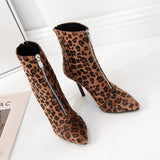 Women winter boots women print Pattern Toe Zip Thin Heel Thick Pointed Booties Shoes Boots