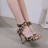 2019 Summer New Leopard Print Shoes Women Sandals Sexy Open Toe Gladiator High Heels Buckle Strap Women Shoes Size 35-40