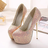 azmodo  Sexy Round Toe Sequin Platform Stiletto Heels