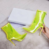 autumn net red new boots color transparent short boots stiletto back zip personality boots