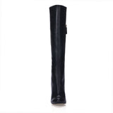 Graceful PU Upper Stiletto Heels Pointed-Toe Knee High Boots
