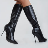 azmodo  Stylish Black Pointed Toe Stiletto Heel Knee High Boots
