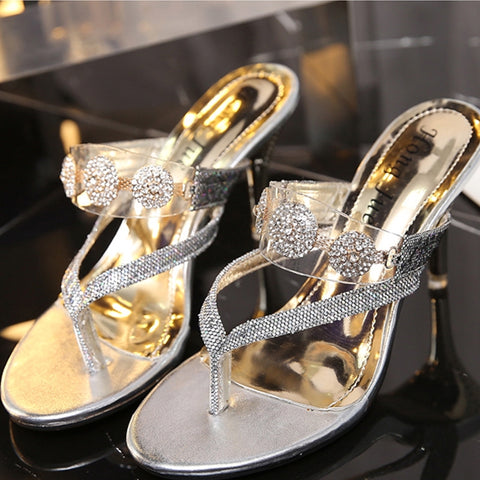 Sexy Dress Sandals Rhinestone Sequin Thong Slip-On Stiletto Heel