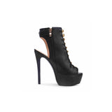 azmodo  Black Caged Backless Buckled Platform Heels