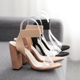 Classic Brand Designer Women Black Nude Transparent Clear Glass PVC Peep Stilettos High Heel Sandals